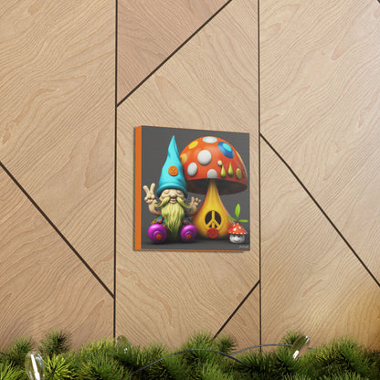 Gnome With Beautifully Detailed Green Orange With Colored Polka Dot Mushrooms And Cute Baby Mushroom Canvas Gallery Wraps