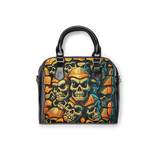 Metallic Chrome Skull And Detailed Background Style 11, Yellow Shoulder Handbag