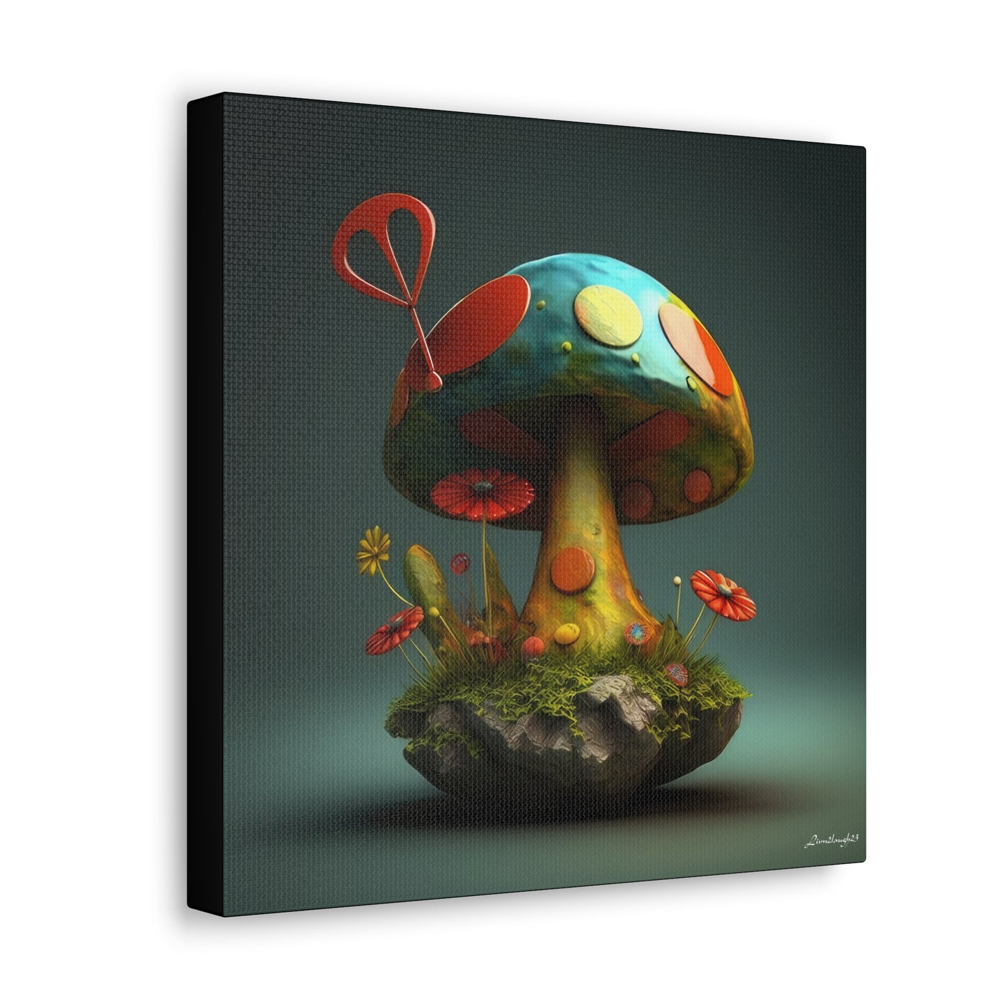 Sassy Colorful Blue Mushroom With Flowers Canvas Gallery Wraps