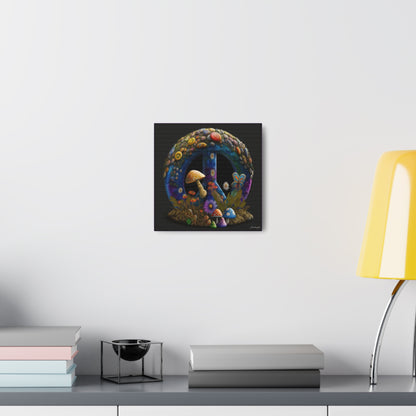 Beautiful Forest Round Peace Sign Mushrooms  Flowers And Butterfly 11 Canvas Gallery Wraps