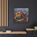 Mystic Shadows: The Enigmatic Cat, Framed Mosaic Cat Art Print — Colorful Modern Wall Canvas