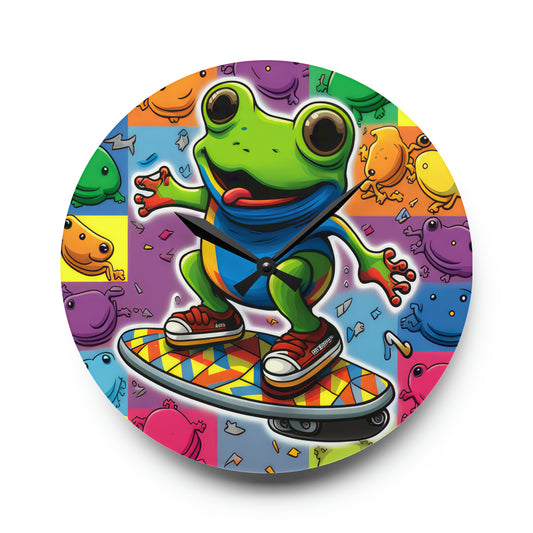 Hip Hip Hop Skating Boarding Cool Frog With Back Ground Frog Collage Wall Clock