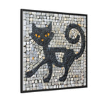 "Curious Black Cat Mosaic", Framed Mosaic Cat Art Print — Colorful Modern Wall Canvas