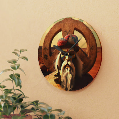 Wise Man In Dessert With Beard And Peace Sign Acrylic Wall Clock