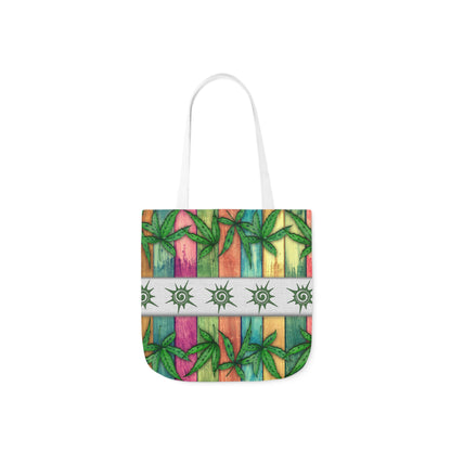 Beautiful Multicolored Pink Purple Blue 420 Weed Marijuana Leaf Polyester Canvas Tote Bag (AOP)