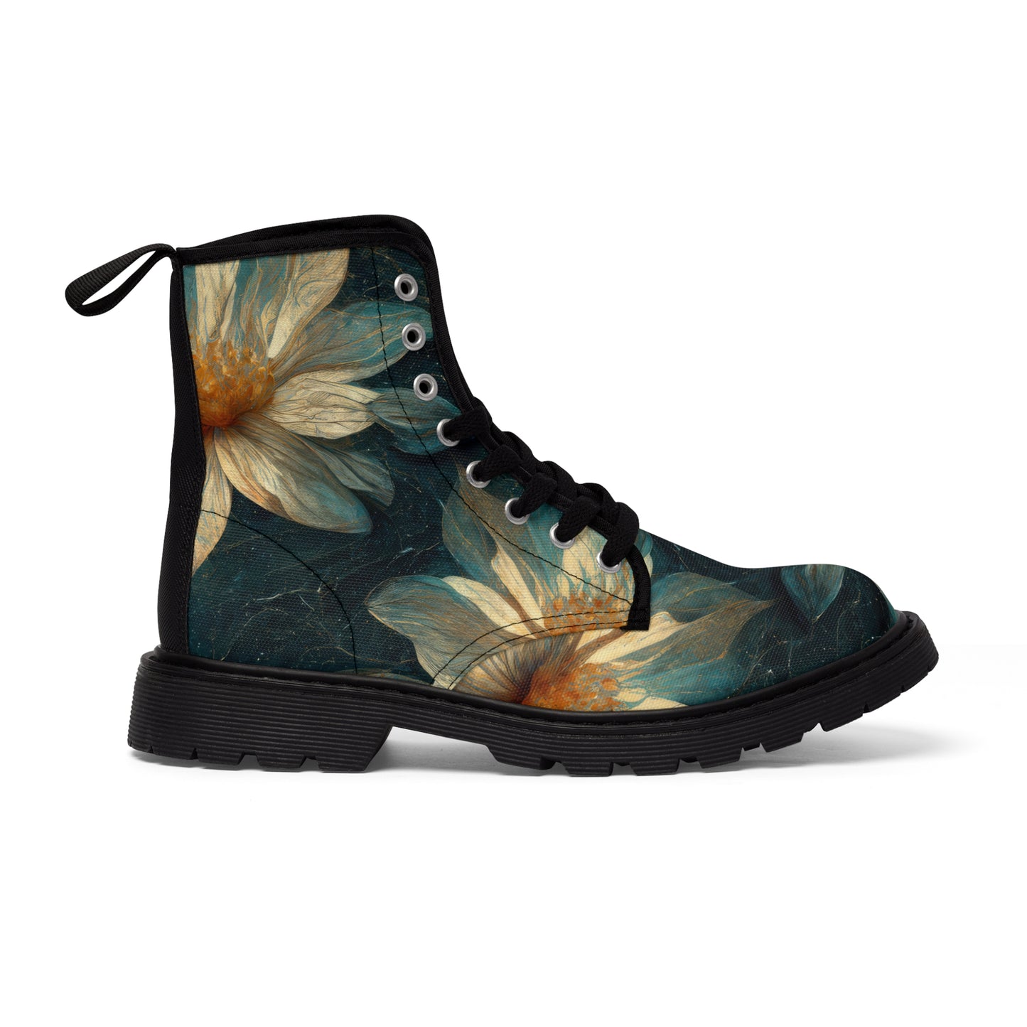 Bold And Beautiful White, Grey And Blue Floral Style 3 Men's Canvas Boots