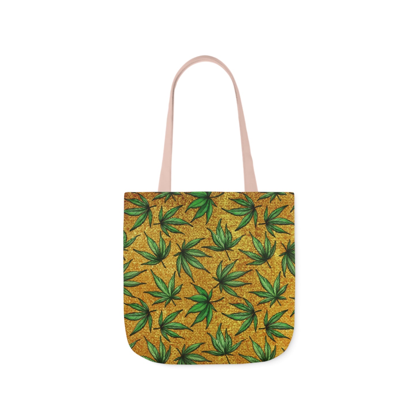 Gold And Green Marijuana Pot Weed Leaf With Gold Background 420 Polyester Canvas Tote Bag (AOP)