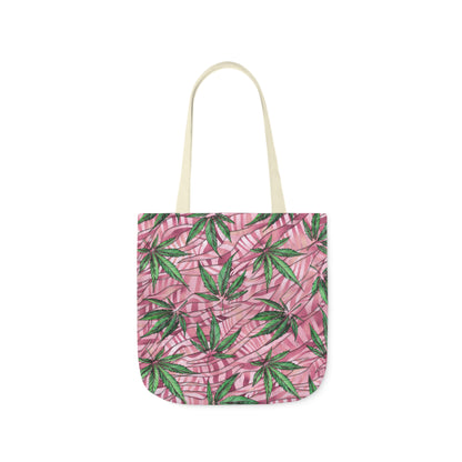 Beautifully Pink And Green Gorgeous Designed Marijuana 420 Weed Leaf Polyester Canvas Tote Bag (AOP)