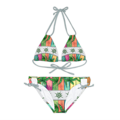 Beautiful Multicolored Pink Purple Blue 420 Weed Marijuana Leaf Strappy Bikini Set (AOP)