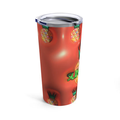 Pineapple With Summer In Green With Reddish Background 3-d Puff With Tumbler 20oz