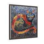 Mystic Shadows: The Enigmatic Cat, Framed Mosaic Cat Art Print — Colorful Modern Wall Canvas