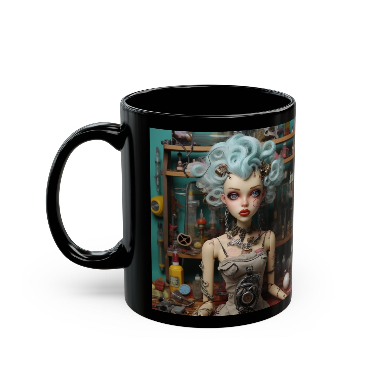 Love My Gismos Blue Hair Black Background11oz Black Mug