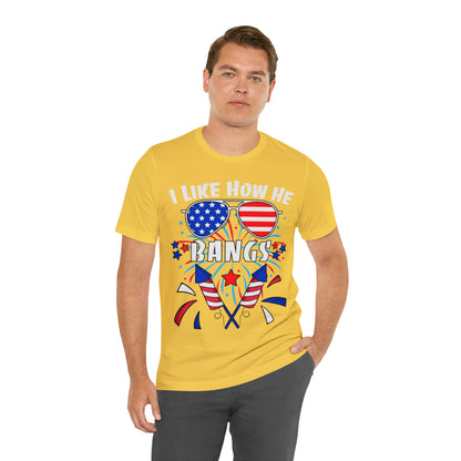 I Like How He Bangs American Flag, Fourth Of July 4th , American Flag Glasses Unisex Jersey Short Sleeve Tee