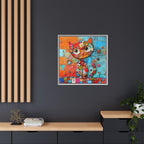 "Whimsical Mosaic Cat", Framed Mosaic Cat Art Print — Colorful Modern Wall Canvas