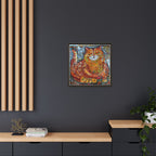 Radiant Whiskers: The Joyful Cat, Framed Mosaic Cat Art Print — Colorful Modern Wall Canvas