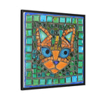 "Emerald Eyes Mosaic Cat", Framed Mosaic Cat Art Print — Colorful Modern Wall Canvas