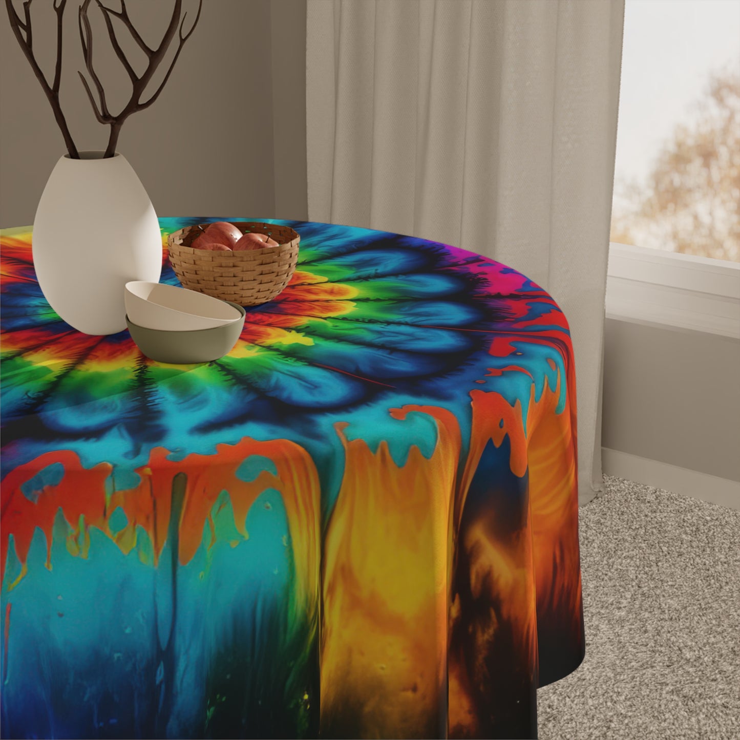 Bold And Beautiful Tie Dye Style 2 With Black Background Tablecloth