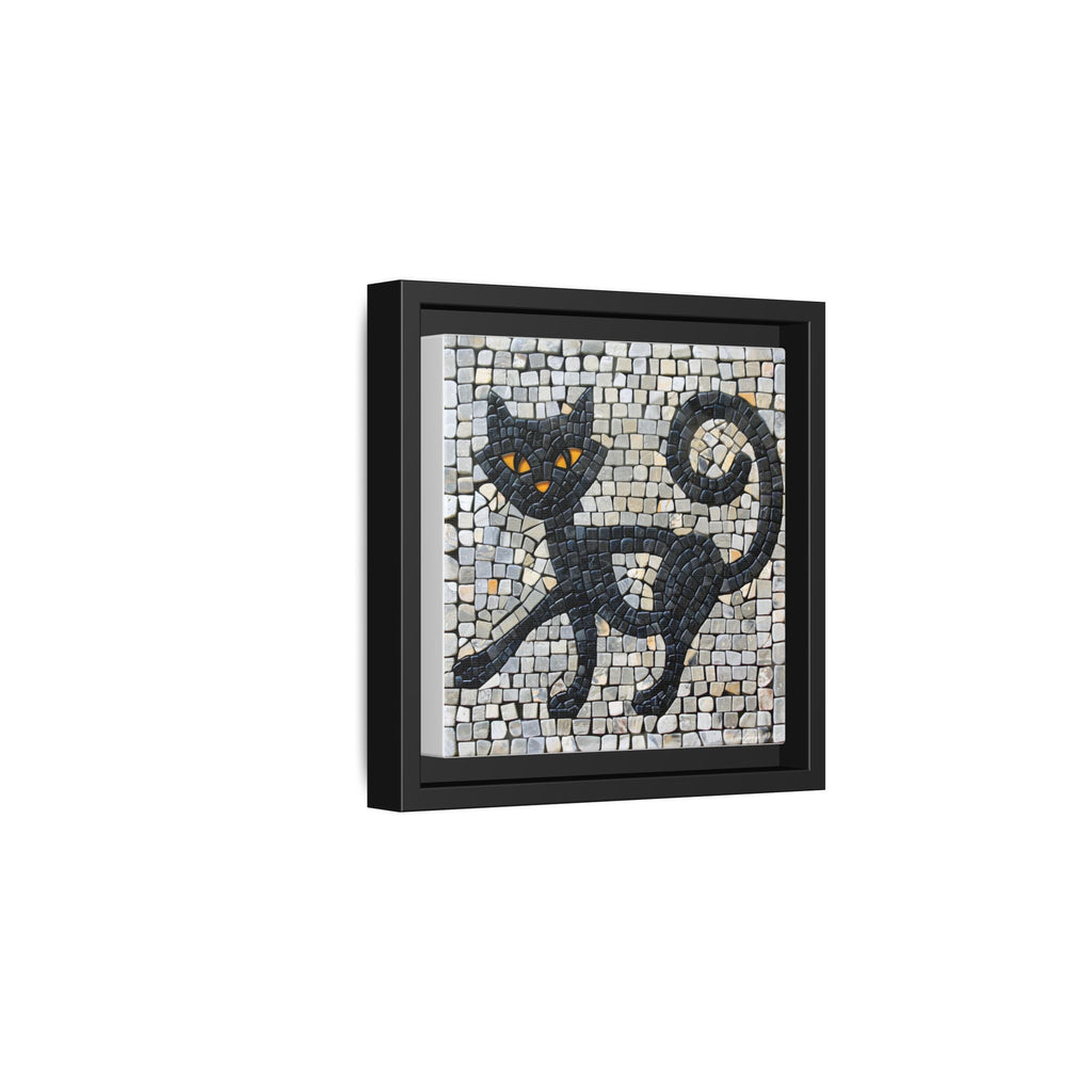 "Curious Black Cat Mosaic", Framed Mosaic Cat Art Print — Colorful Modern Wall Canvas