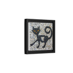 "Curious Black Cat Mosaic", Framed Mosaic Cat Art Print — Colorful Modern Wall Canvas
