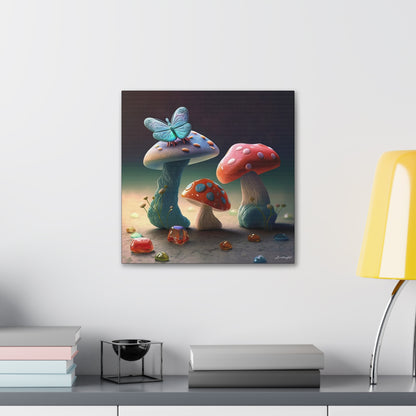 Beautiful Mushroom Luminating Colorful Bliss With Butterflies 2 Canvas Gallery Wraps