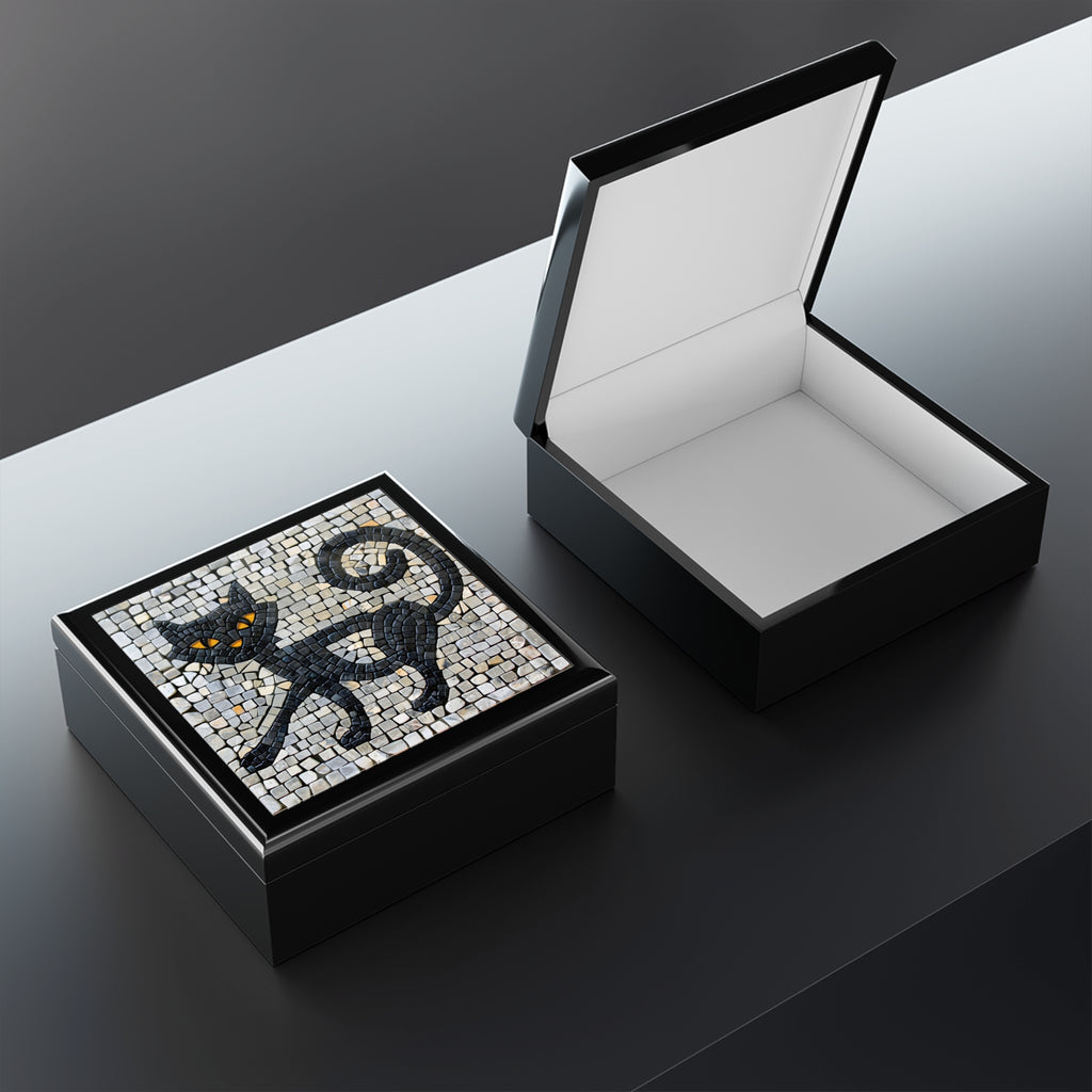 "Curious Black Cat Mosaic", Jewelry- Stash- Collection Box