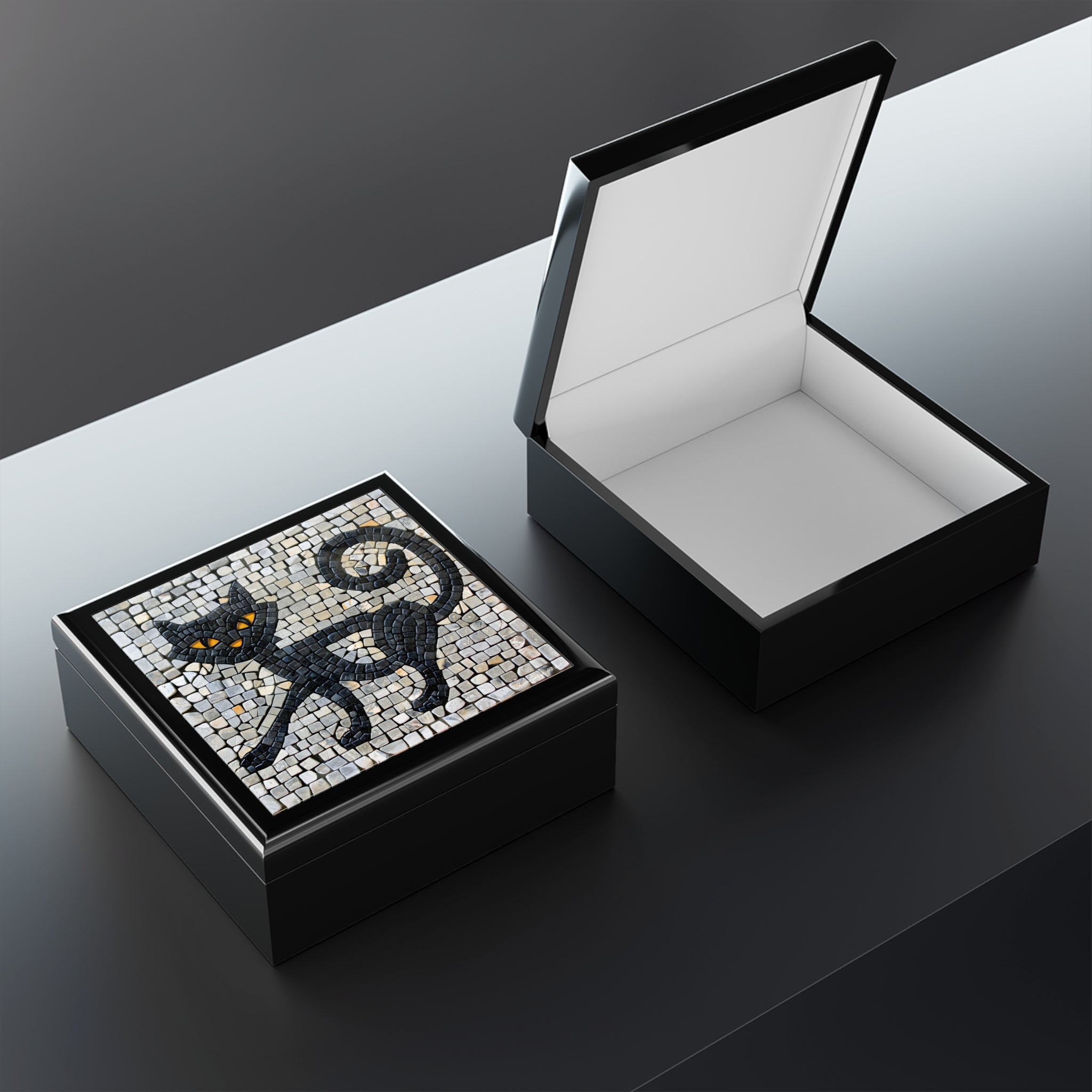 "Curious Black Cat Mosaic", Jewelry- Stash- Collection Box