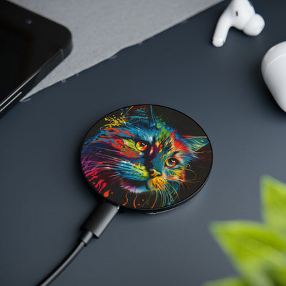 Bold And Beautiful Tie Dye Sassy Furry Cat 2 Magnetic Induction Charger