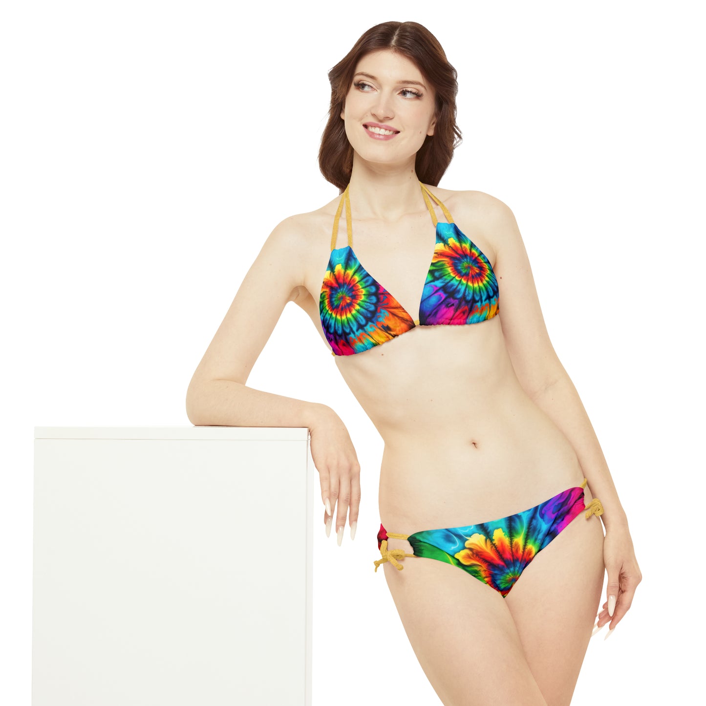 Bold And Beautiful Tie Dye Style 2 B Strappy Bikini Set (AOP)