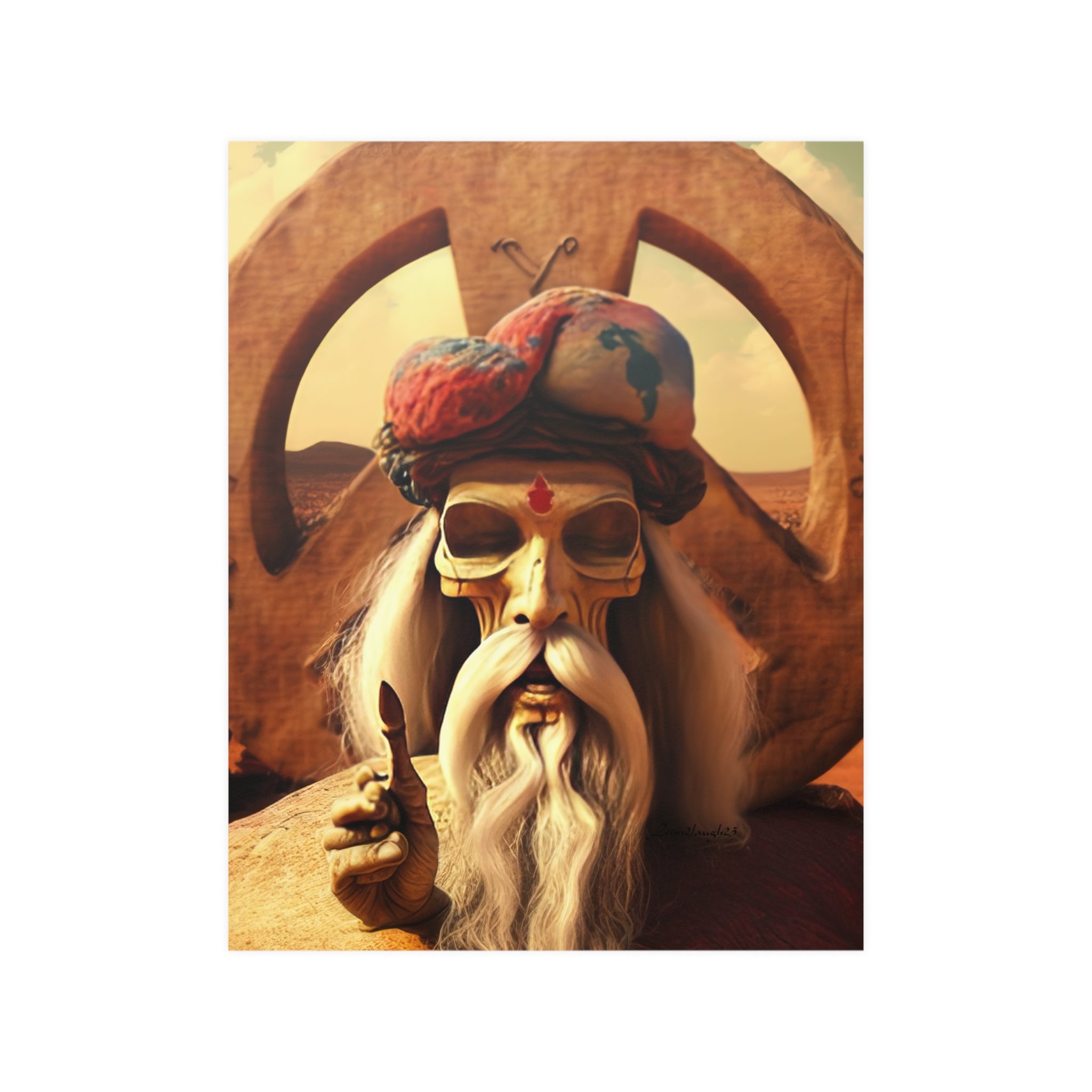 Wise Man In Dessert With Beard And Peace Sign Satin Posters (210gsm)