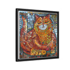 Radiant Whiskers: The Joyful Cat, Framed Mosaic Cat Art Print — Colorful Modern Wall Canvas