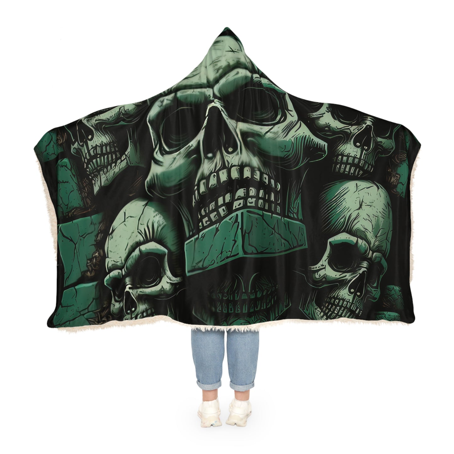 Deeply Detailed Green And Grey Skulls  Cement Background Snuggle Blanket