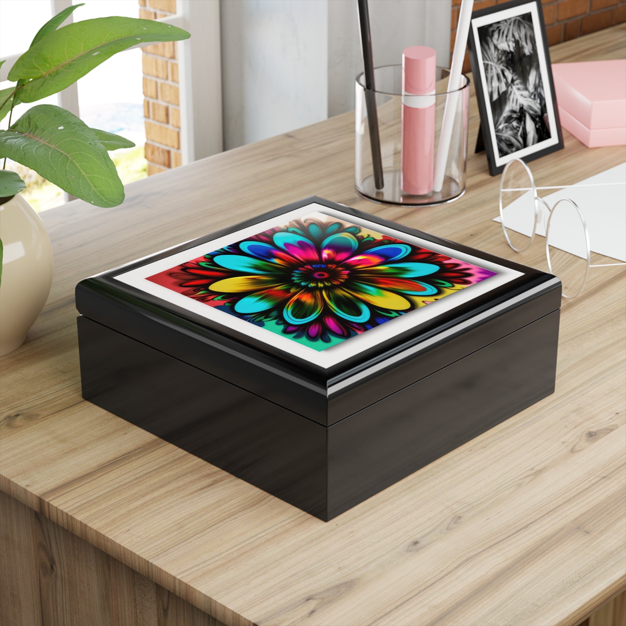 Tie Dye Gorgeous Colorful Flower Jewelry Box Jewelry Box