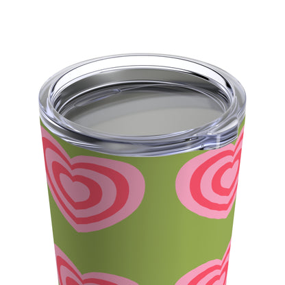 Two Tone Pink Hearts With Green Background By SimiSwimStudio Tumbler 20oz