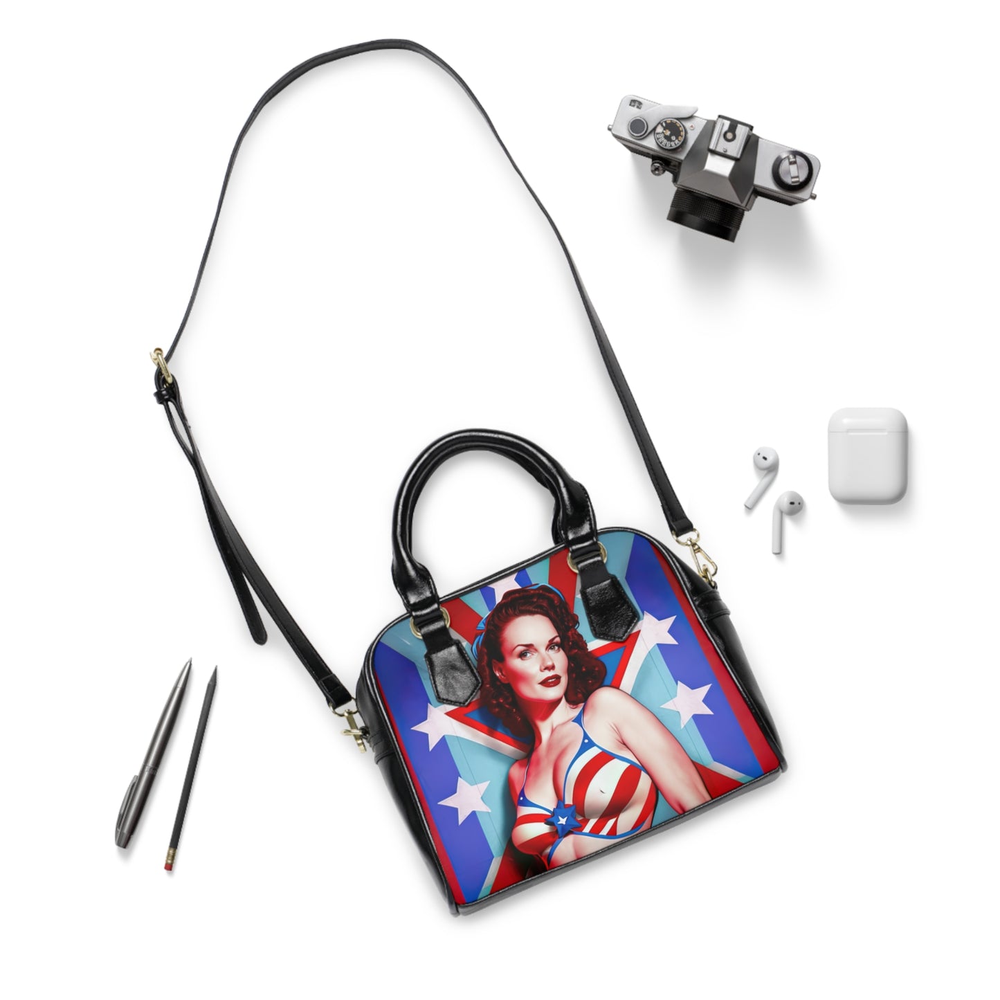 Retro Pin-Up Girl With Tattoo's Style Five Shoulder Handbag