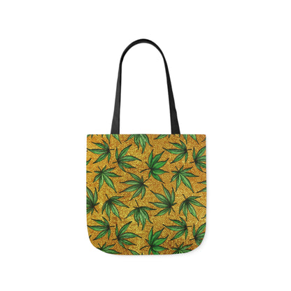 Gold And Green Marijuana Pot Weed Leaf With Gold Background 420 Polyester Canvas Tote Bag (AOP)