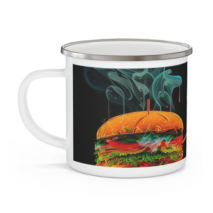 Hip Man Holding a burger Smoking Kitchen Barbecue Enamel Camping Mug