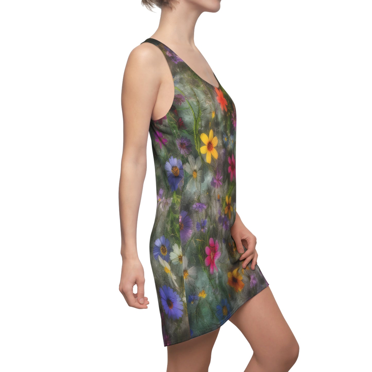 Bold & Beautiful & Metallic Wildflowers, Gorgeous floral Design, Style 2 Women's Cut & Sew Racerback Dress (AOP)