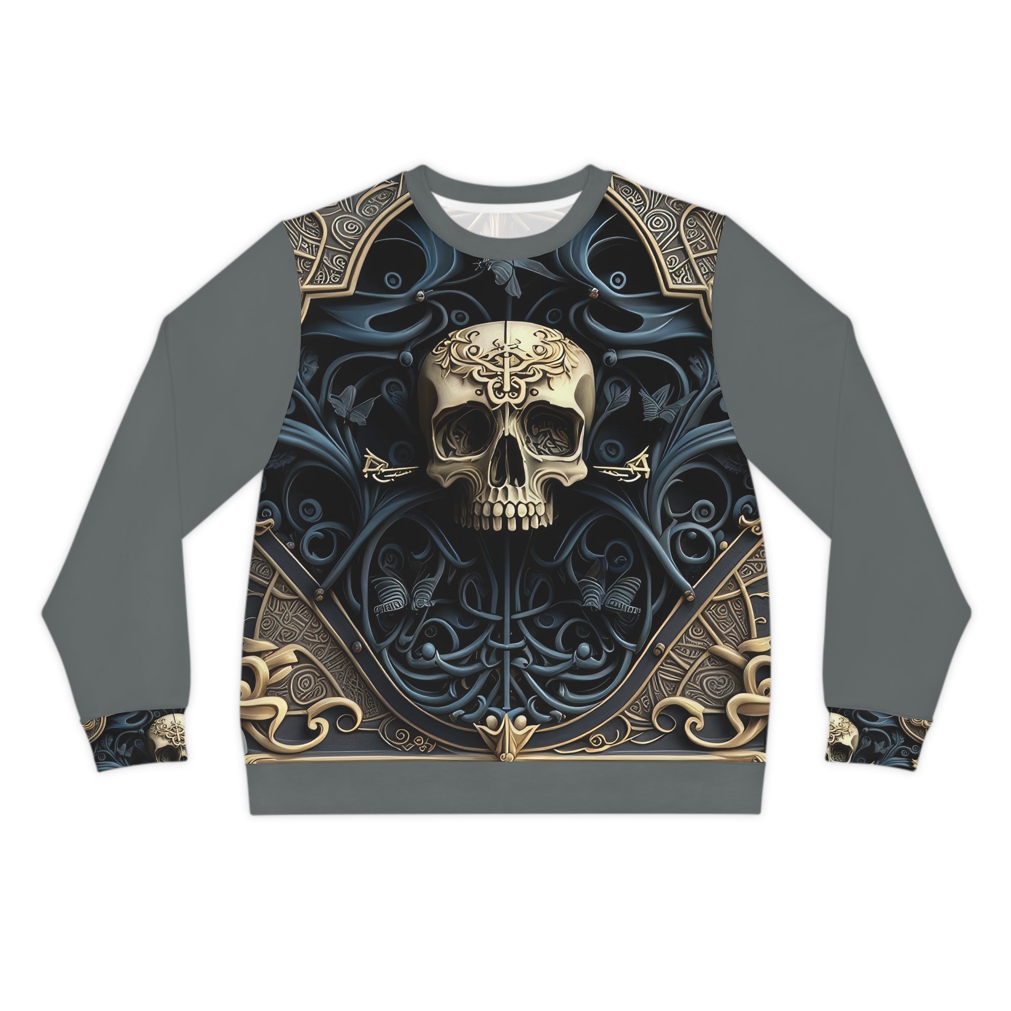 Metallic Chrome Skull and classic Designed Background Style 5, Blue Lightweight Sweatshirt (AOP)