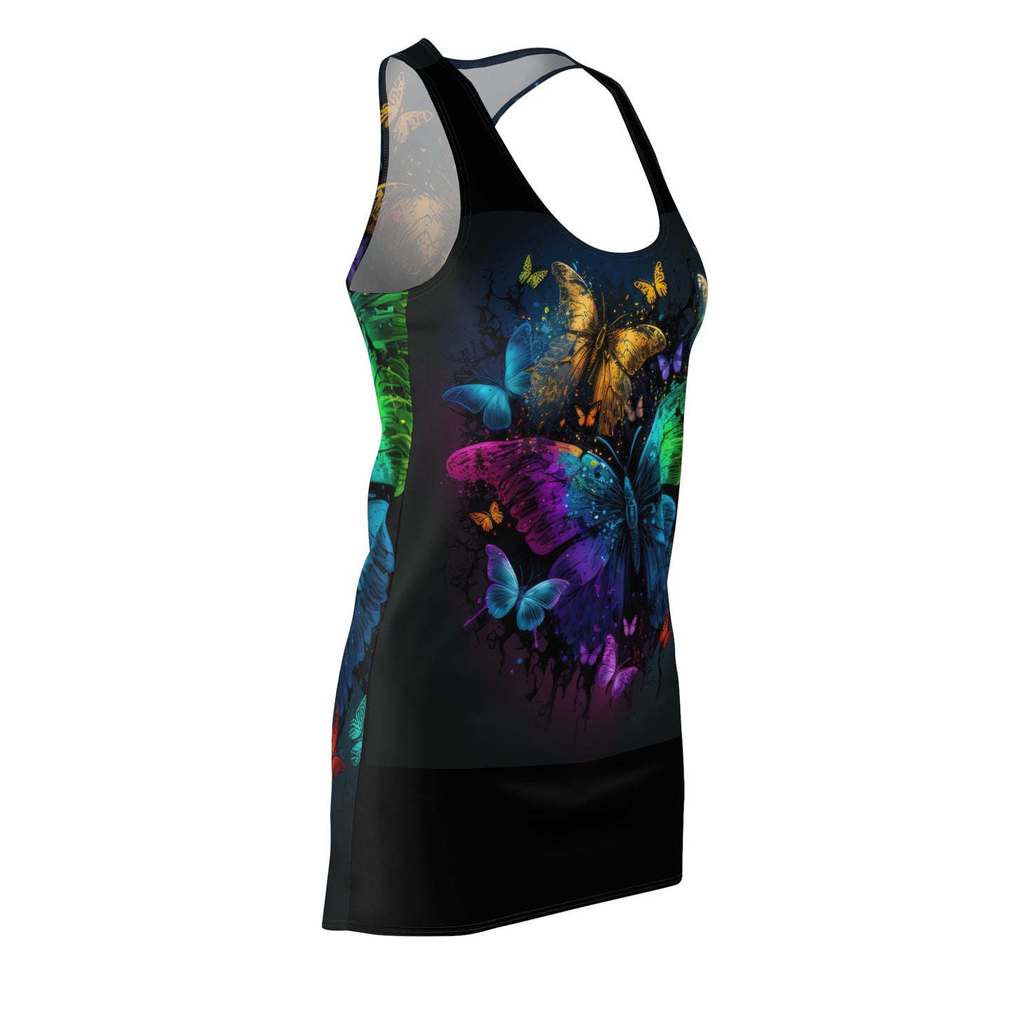 Bold And Beautiful Tie Dye Butterflies Style Seven Women's Cut & Sew Racerback Dress (AOP)