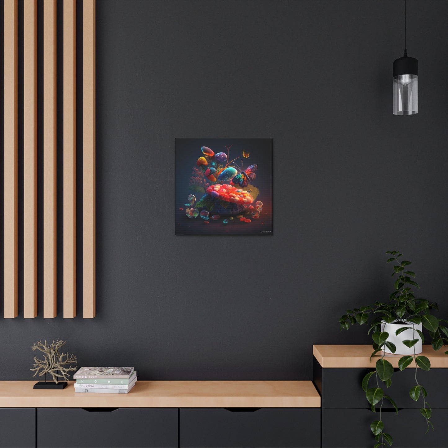 Beautiful Mushroom Luminating Colorful Bliss With Butterflies Canvas Gallery Wraps