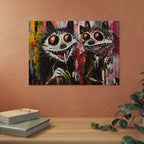 Doodle Abstract Wide Eye Racoons With Colorful Grey Pink Yellow Background By DaFlowerChild Aluminum Composite Panels