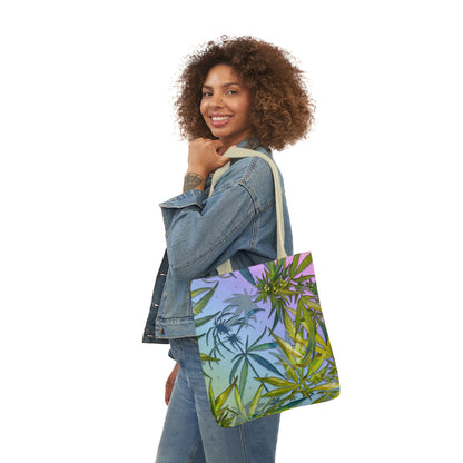 Sassy Pink And Green 420 Weed Marijuana Leaf Polyester Canvas Tote Bag (AOP)