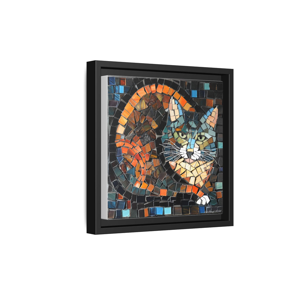 "Bold Mosaic Cat", Framed Mosaic Cat Art Print — Colorful Modern Wall Canvas