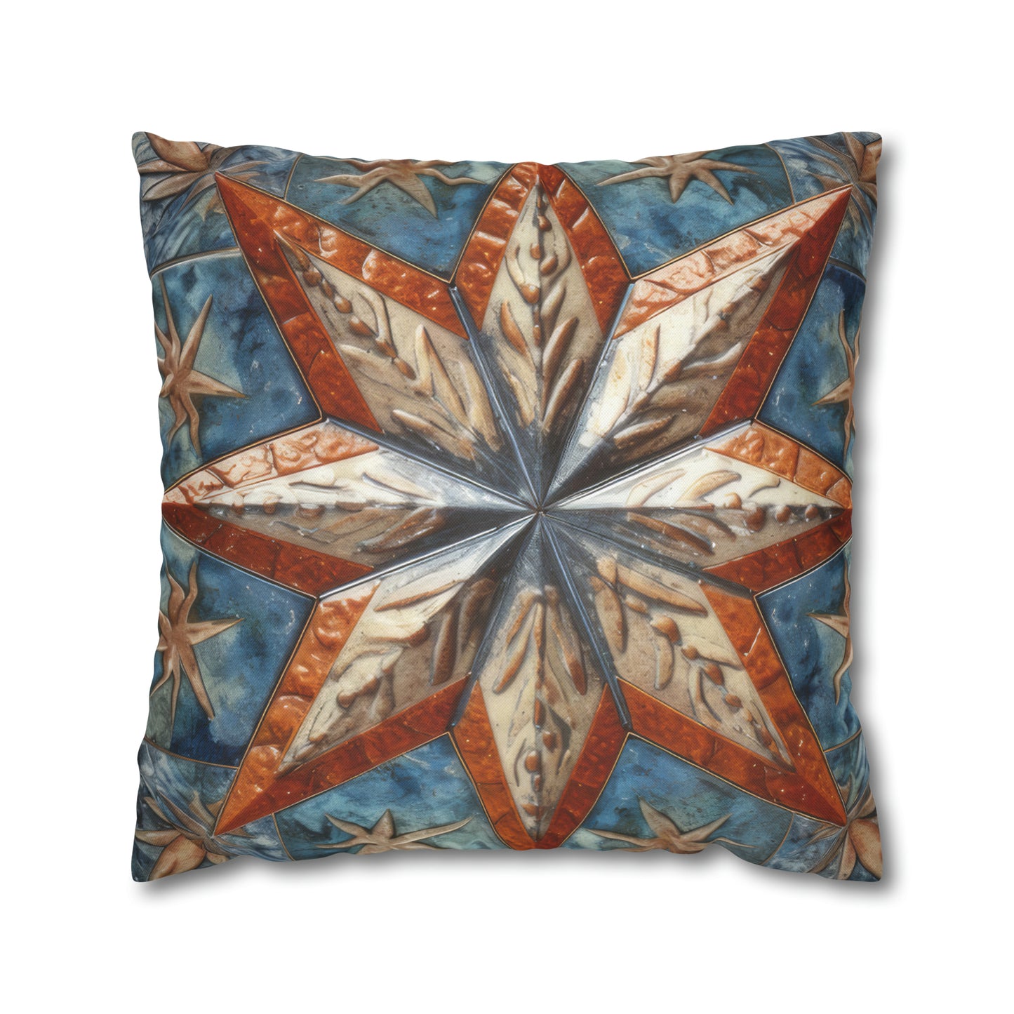 Beautiful Stars Abstract Star Style Orange, White And Blue Spun Polyester Square Pillow Case