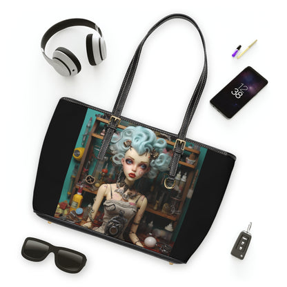 Love My Gismos Blue Hair Black Background, PU Leather Shoulder Bag