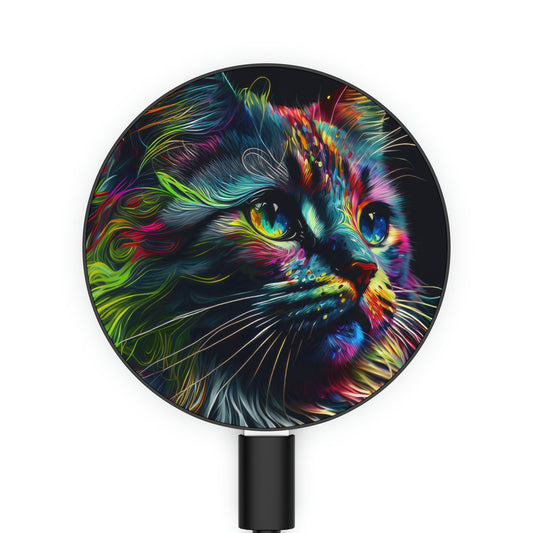 Bold And Beautiful Tie Dye Sassy Furry Cat 4 Magnetic Induction Charger