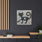 "Curious Black Cat Mosaic", Framed Mosaic Cat Art Print — Colorful Modern Wall Canvas