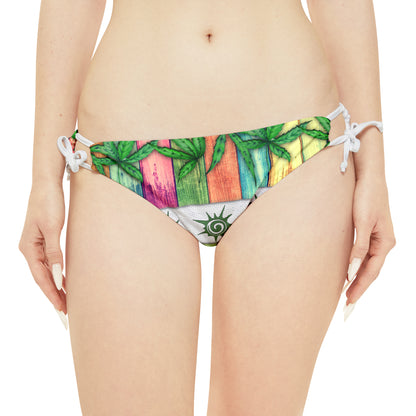 Beautiful Multicolored Pink Purple Blue 420 Weed Marijuana Leaf Strappy Bikini Set (AOP)