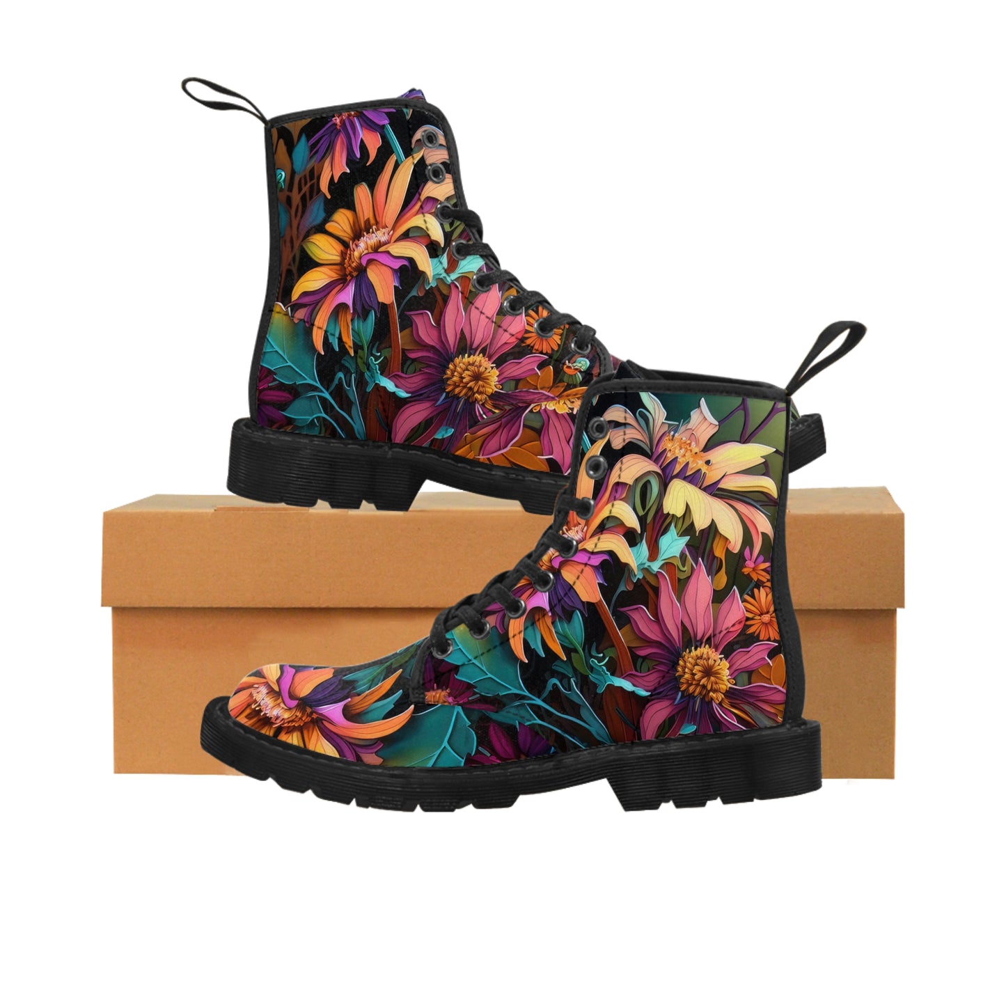 Bold And Beautiful Colorful Flowers Style Three Women's Canvas Boots