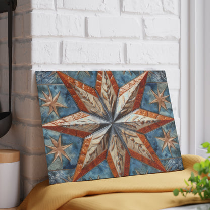 Beautiful Stars Abstract Star Style Orange, White And Blue Glass Cutting Board